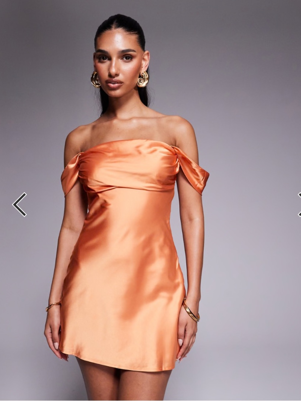 Princess Polly - Zabbarra satin off the shoulder drape detail mini dress in oran